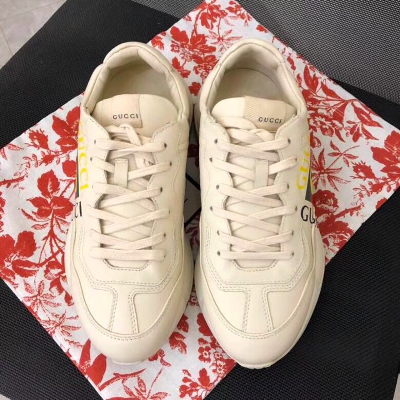 Rhyton Logo Dad Sneakers Calfskin Leather Spring/Summer Collection Off White - Soul Replicas