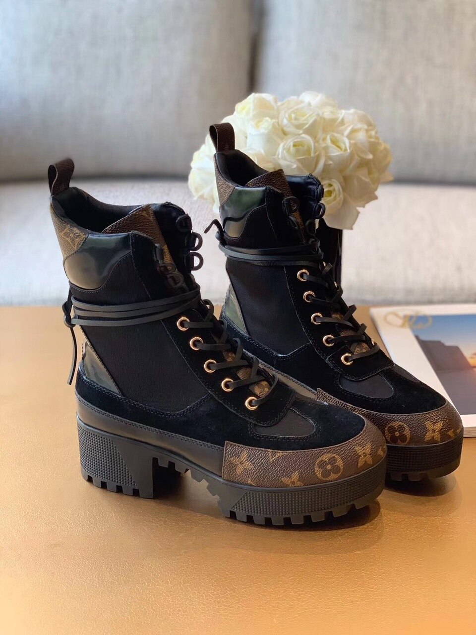 Louis Vuitton Laureate Desert Boots Calfskin Leather Fall/Winter 2020 Collection 1A4XXZ Black/Brown - Soul Replicas