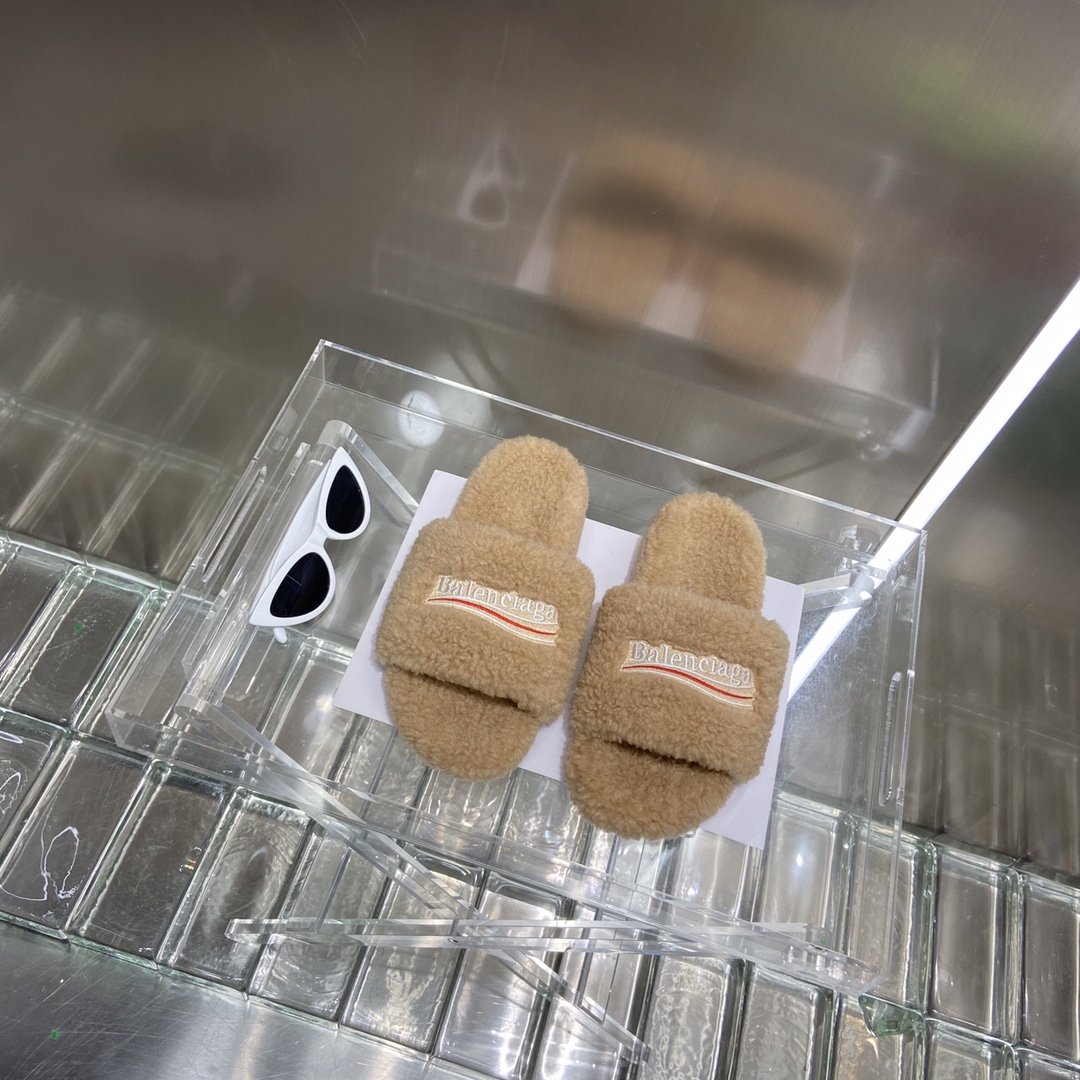Balenciaga Furry Slide Sandal Beige For Women - Soul Replicas