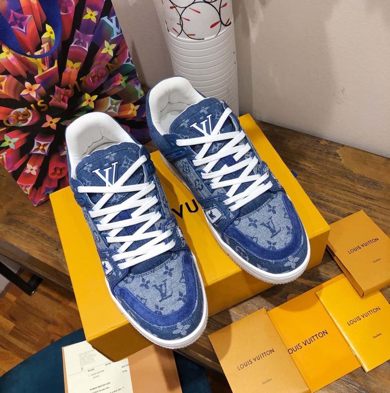 Louis Vuitton Trainer Sneaker Mix Of Materials Blue Virgil Abloh For Women LV - Soul Replicas