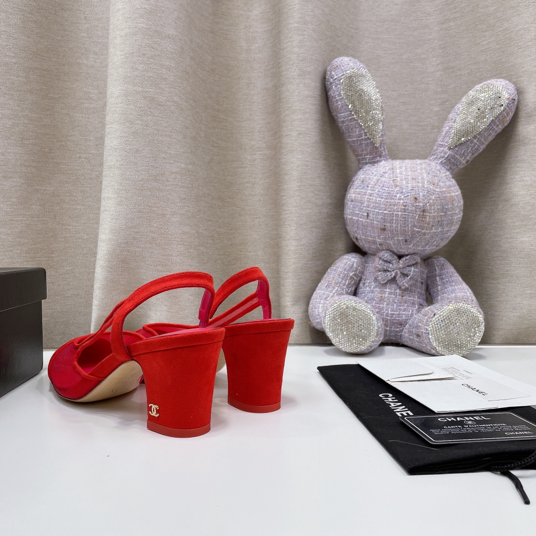 Chanel Women's Slingbacks With Mesh Red For Women 2.7in/7cm - Soul Replicas