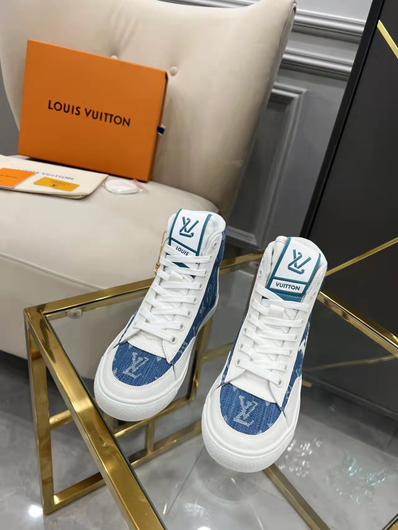 Louis Vuitton Charlie Sneaker Boot Monogram Denim Blue For Women LV 1AA47H - Soul Replicas