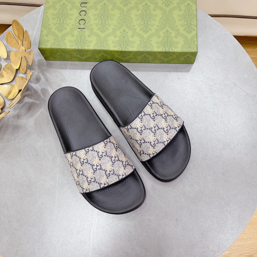 Gucci Women's Gucci Slide Sandal With Bees Black For Women 407345 - Soul Replicas