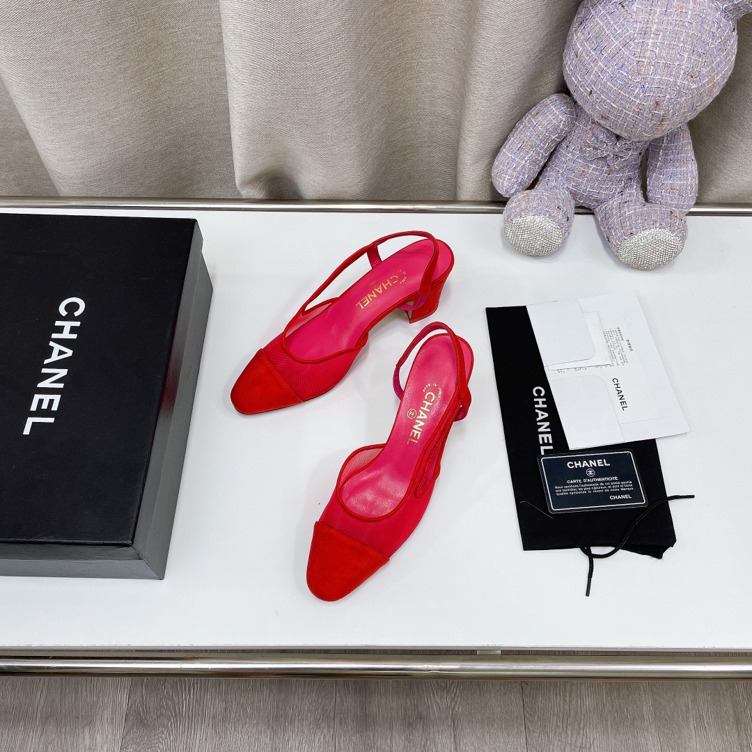 Chanel Women's Slingbacks With Mesh Red For Women 2.7in/7cm - Soul Replicas