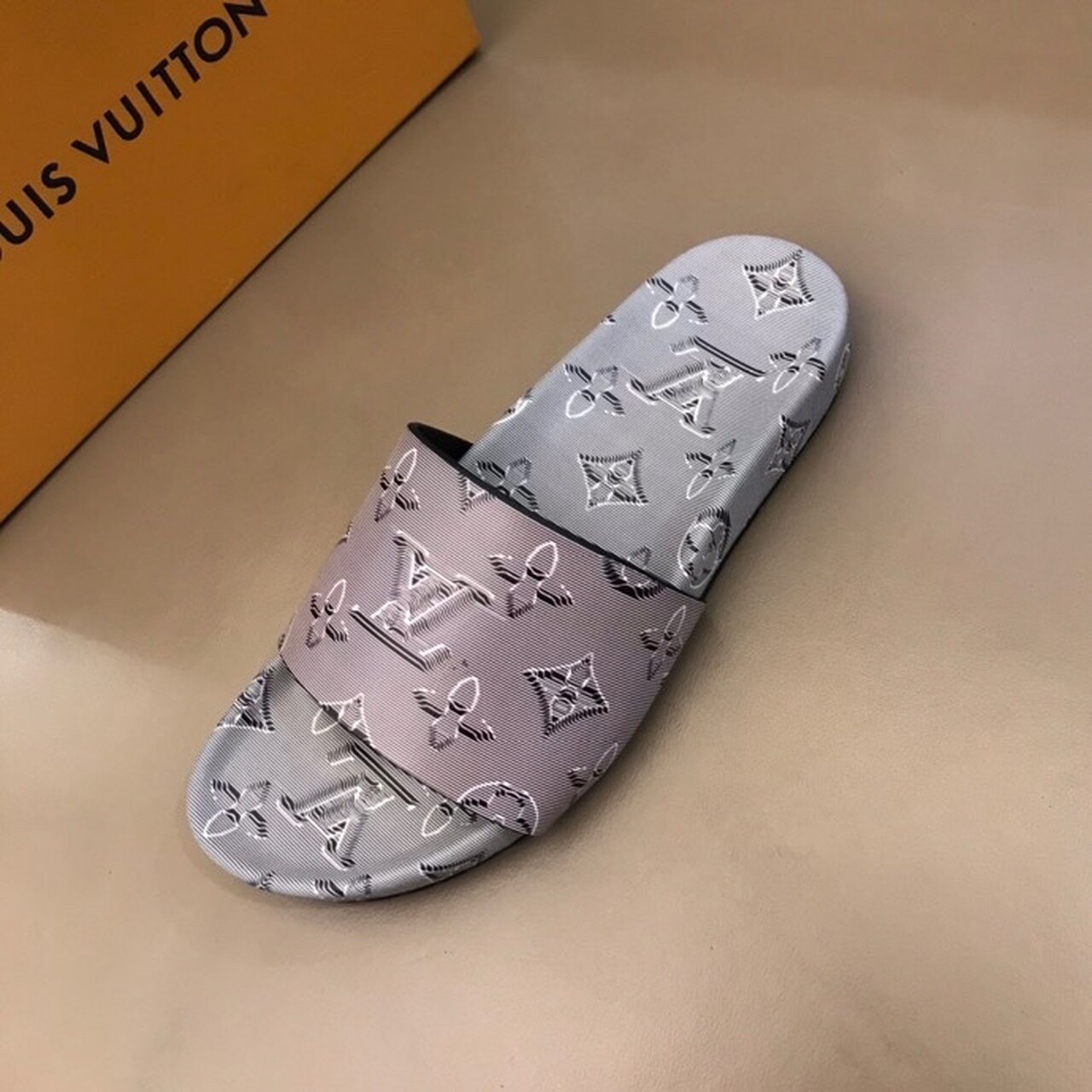 Louis Vuitton Waterfront Mule Monogram Embossed Metallic Rubber Gray For Women LV - Soul Replicas