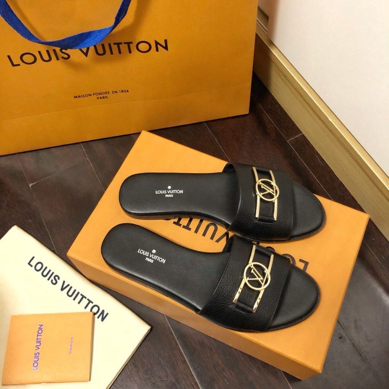 Louis Vuitton Lock It Flat Mule Black For Women LV 1A64YT - Soul Replicas
