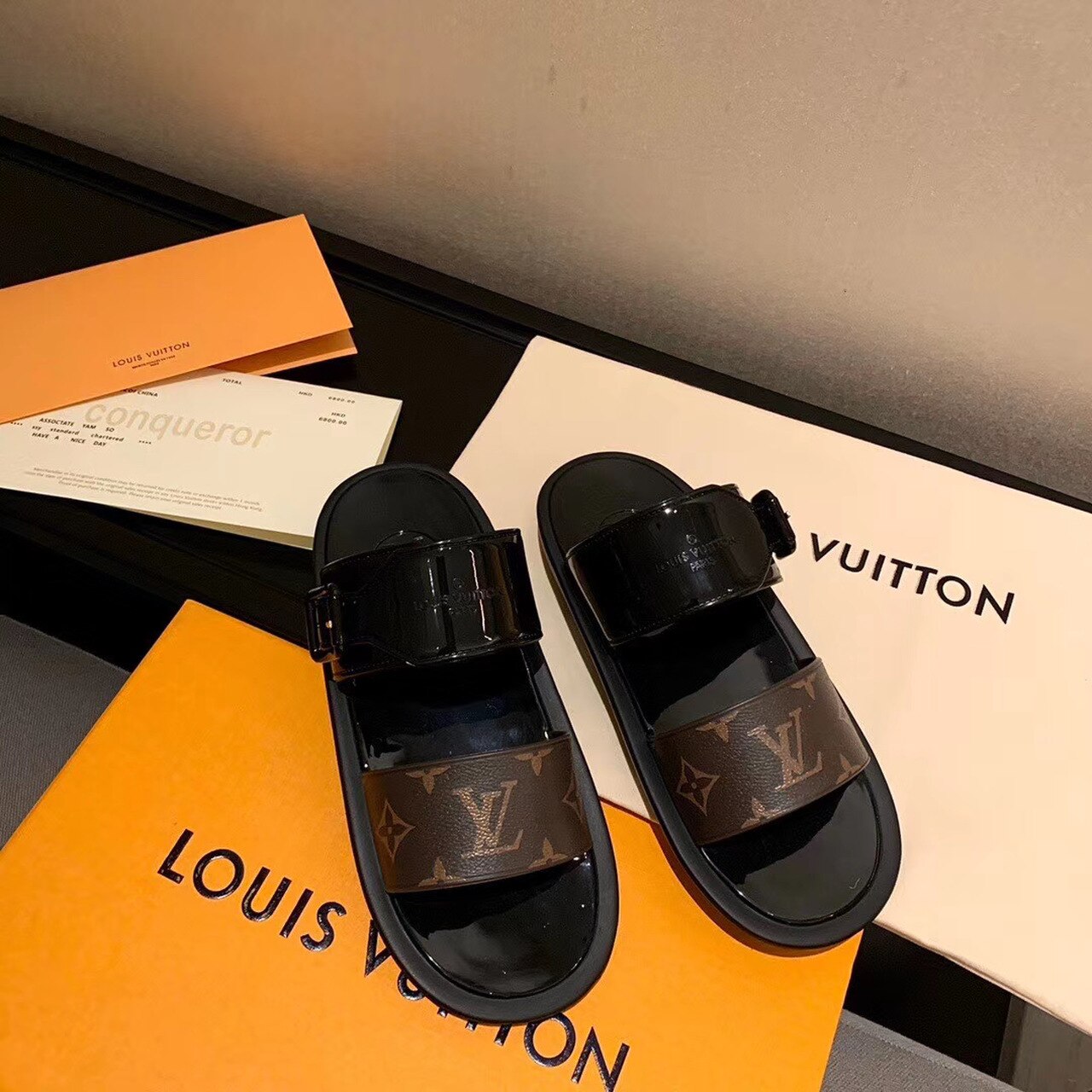 Louis Vuitton Sunbath Flat Mule Shiny Rubber Black For Women LV - Soul Replicas