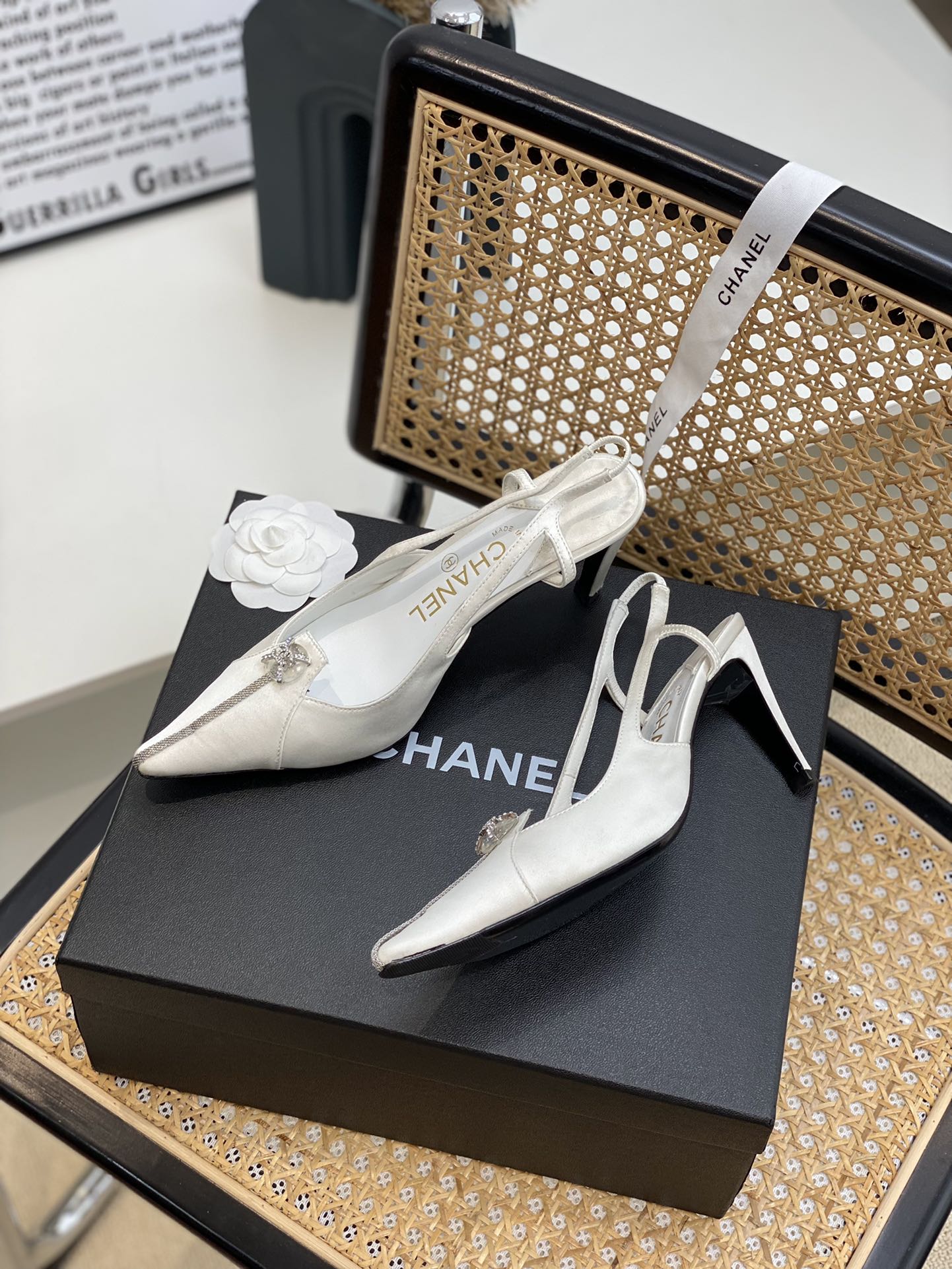 Chanel Women's Pumps Heels Satin White For Women 3in/7.6cm - Soul Replicas