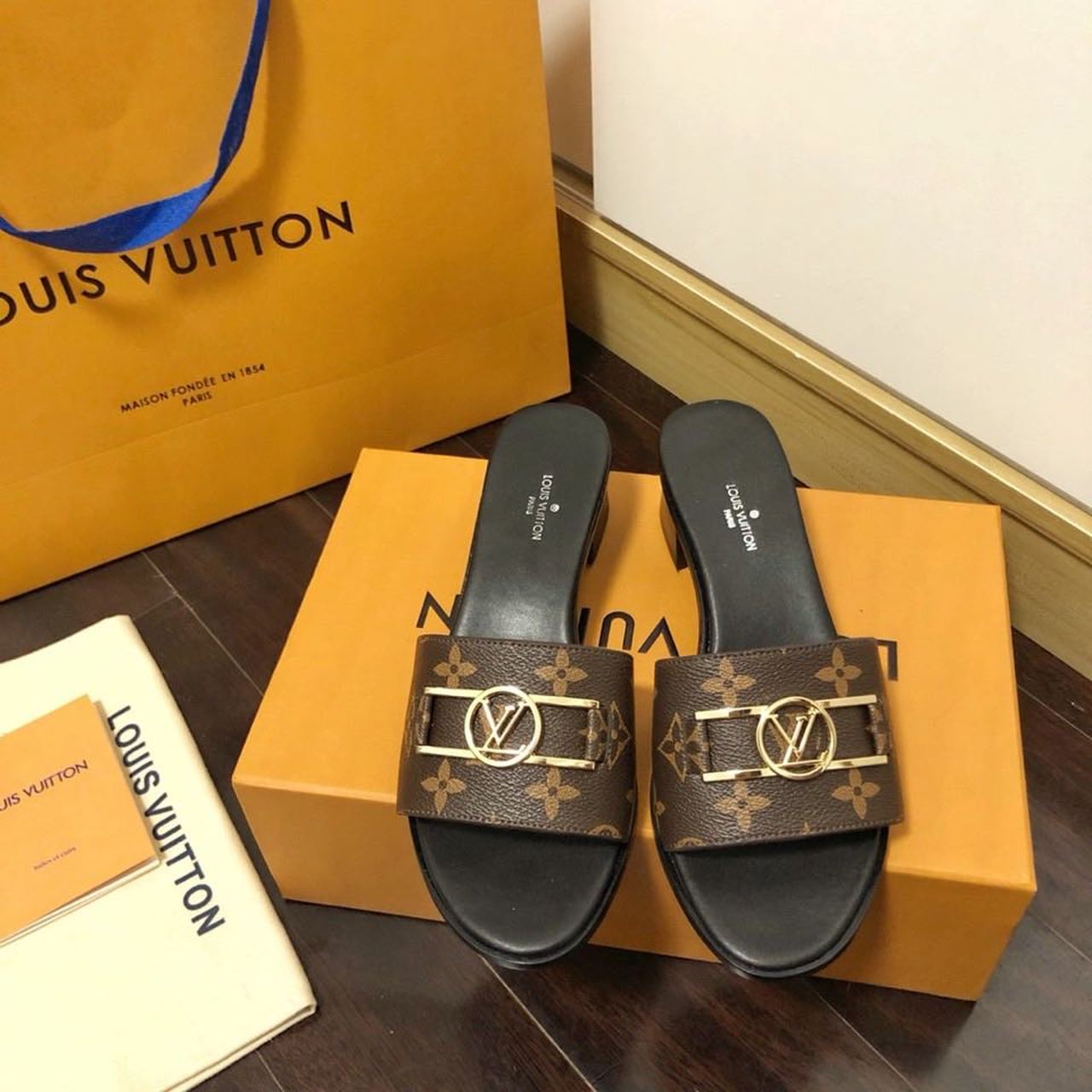 Louis Vuitton Lock It Mule Patent Monogram Canvas Black/Brown For Women LV 1A660F - Soul Replicas