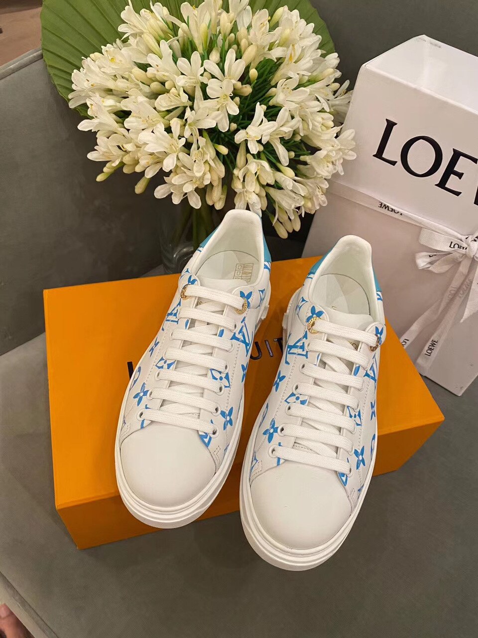 Louis Vuitton Time Out Sneakers White/Blue For Women LV - Soul Replicas