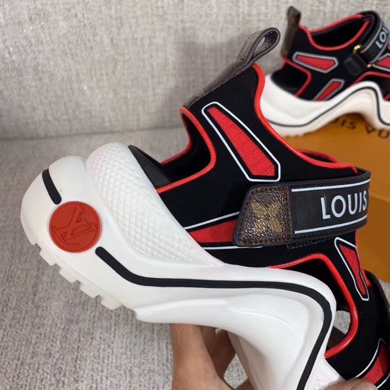 Louis Vuitton LV Archlight Flat Sandal Velvet Black/Red For Women LV - Soul Replicas