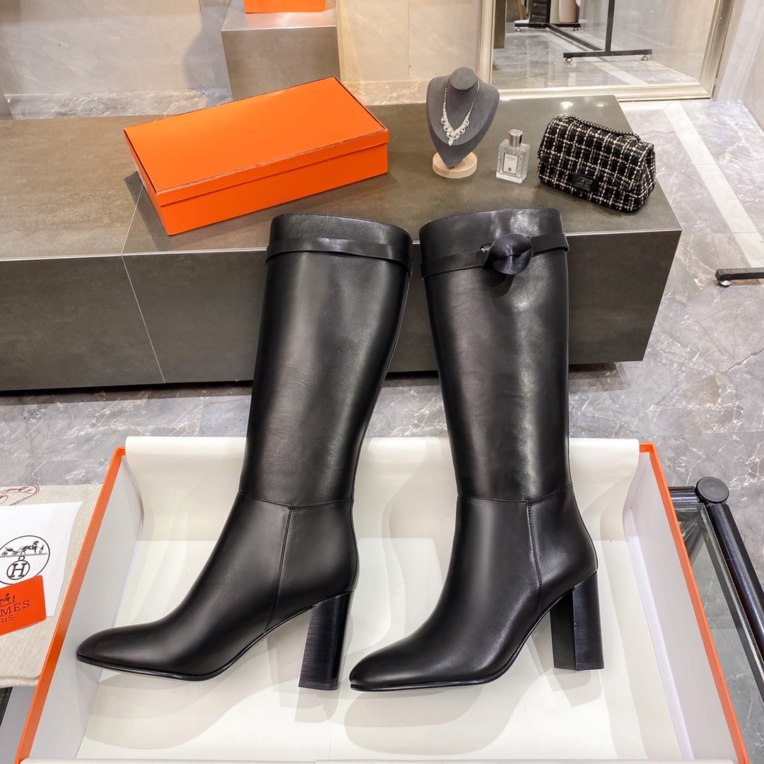 Hermes High Heel Boots Black For Women 3.54in/9cm - Soul Replicas