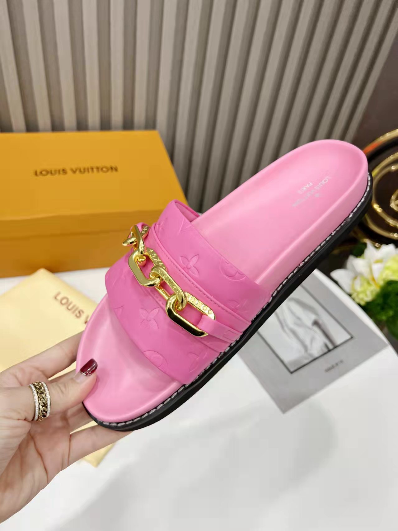 Louis Vuitton Sunset Flat Comfort Mule Pink For Women LV 1A9RAW - Soul Replicas