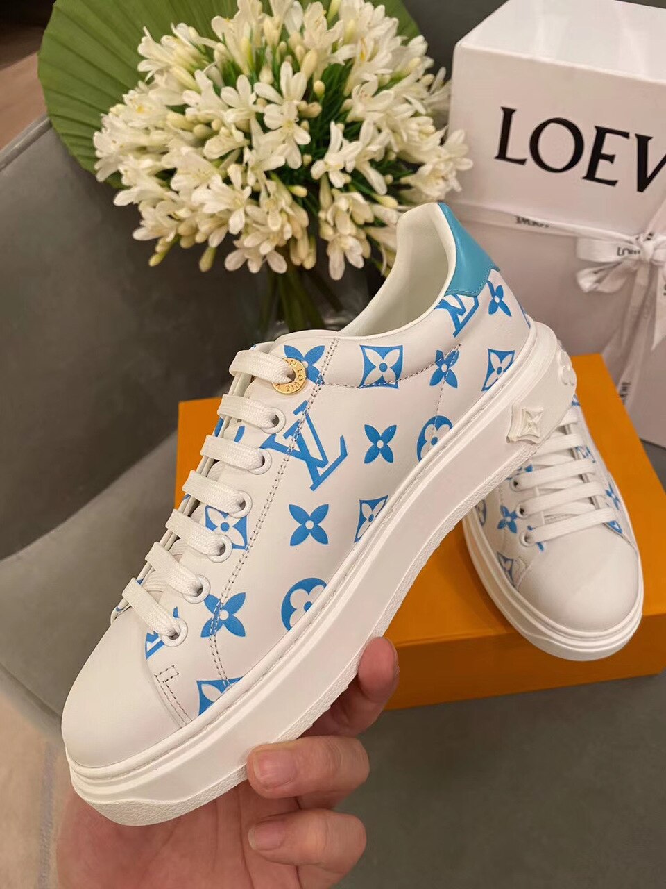 Louis Vuitton Time Out Sneakers White/Blue For Women LV - Soul Replicas