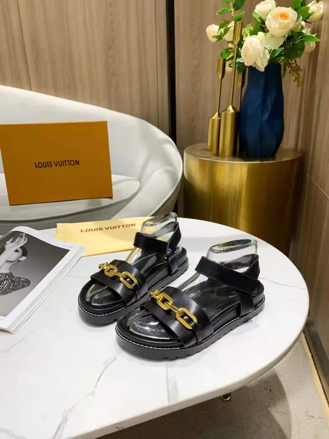 Louis Vuitton Paseo Flat Comfort Sandal Monogram Denim Black For Women LV - Soul Replicas