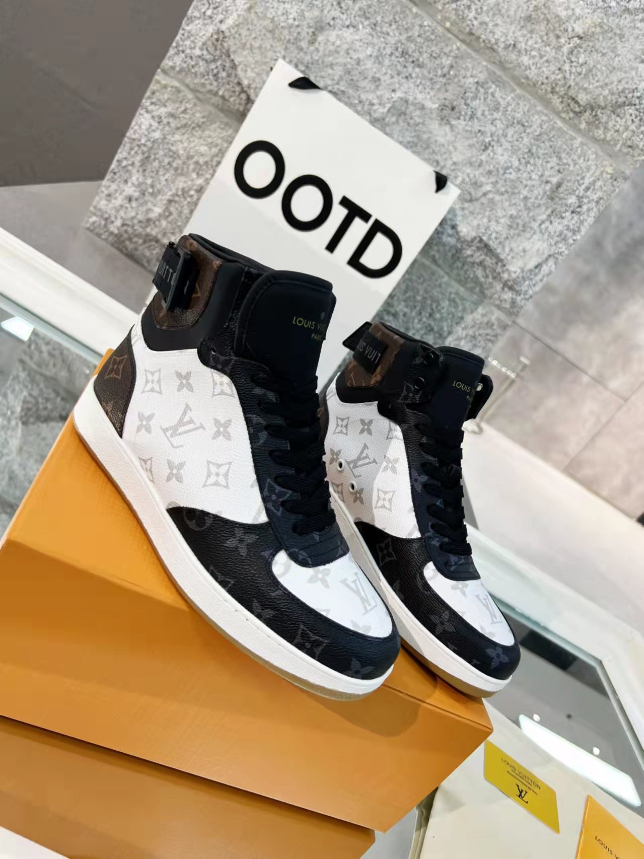 Louis Vuitton Boombox Sneaker Boot Patent Monogram Material Black/White For Women LV - Soul Replicas