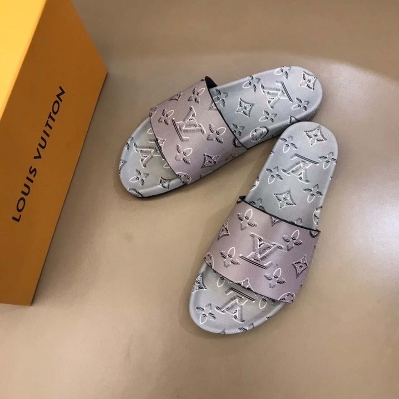 Louis Vuitton Waterfront Mule Monogram Embossed Metallic Rubber Gray For Women LV - Soul Replicas