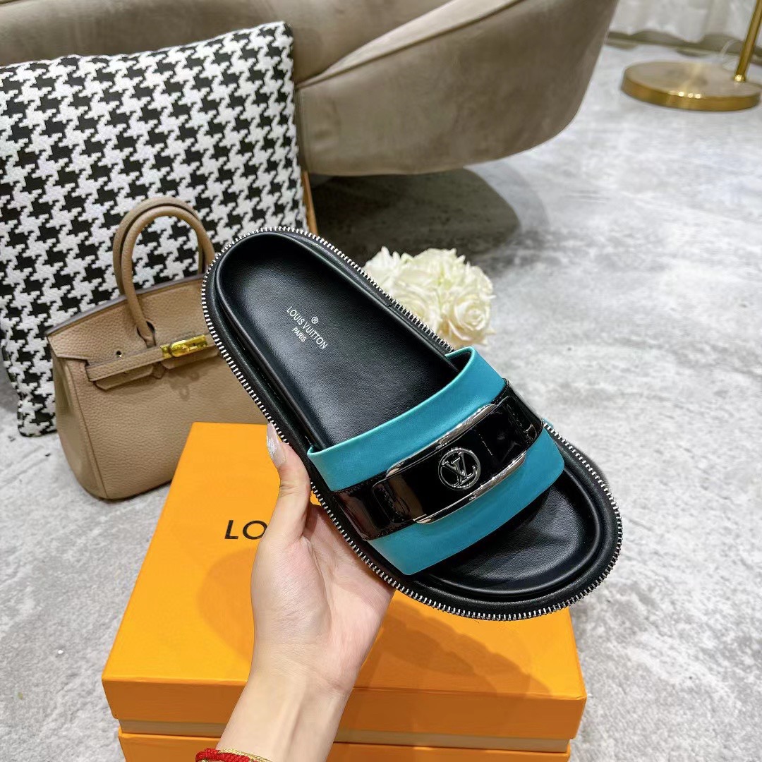 Louis Vuitton Women's Pool Pillow Flat Comfort Mule Blue For Women LV - Soul Replicas