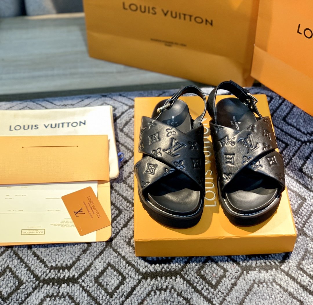 Louis Vuitton Paseo Flat Comfort Sandal Black For Women LV 1A9RDO - Soul Replicas