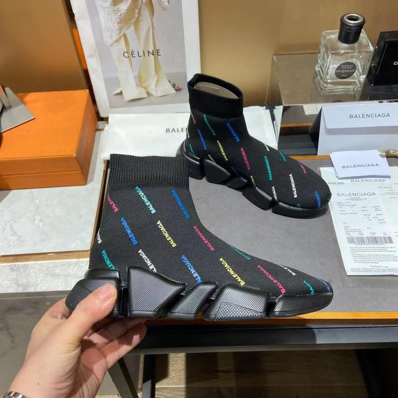 Balenciaga Speed 2.0 Allover Logo Recycled Knit Trainers Black For Women 617239W2DF01088 - Soul Replicas