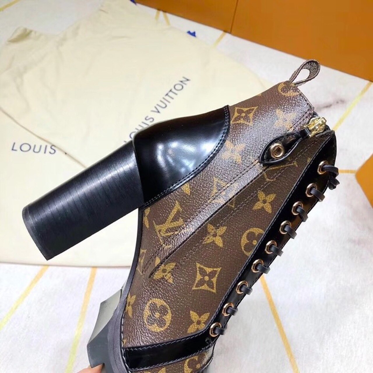 Louis Vuitton Star Trail Ankle Boot Patent Monogram Material Black For Women LV 1A2Y7P - Soul Replicas