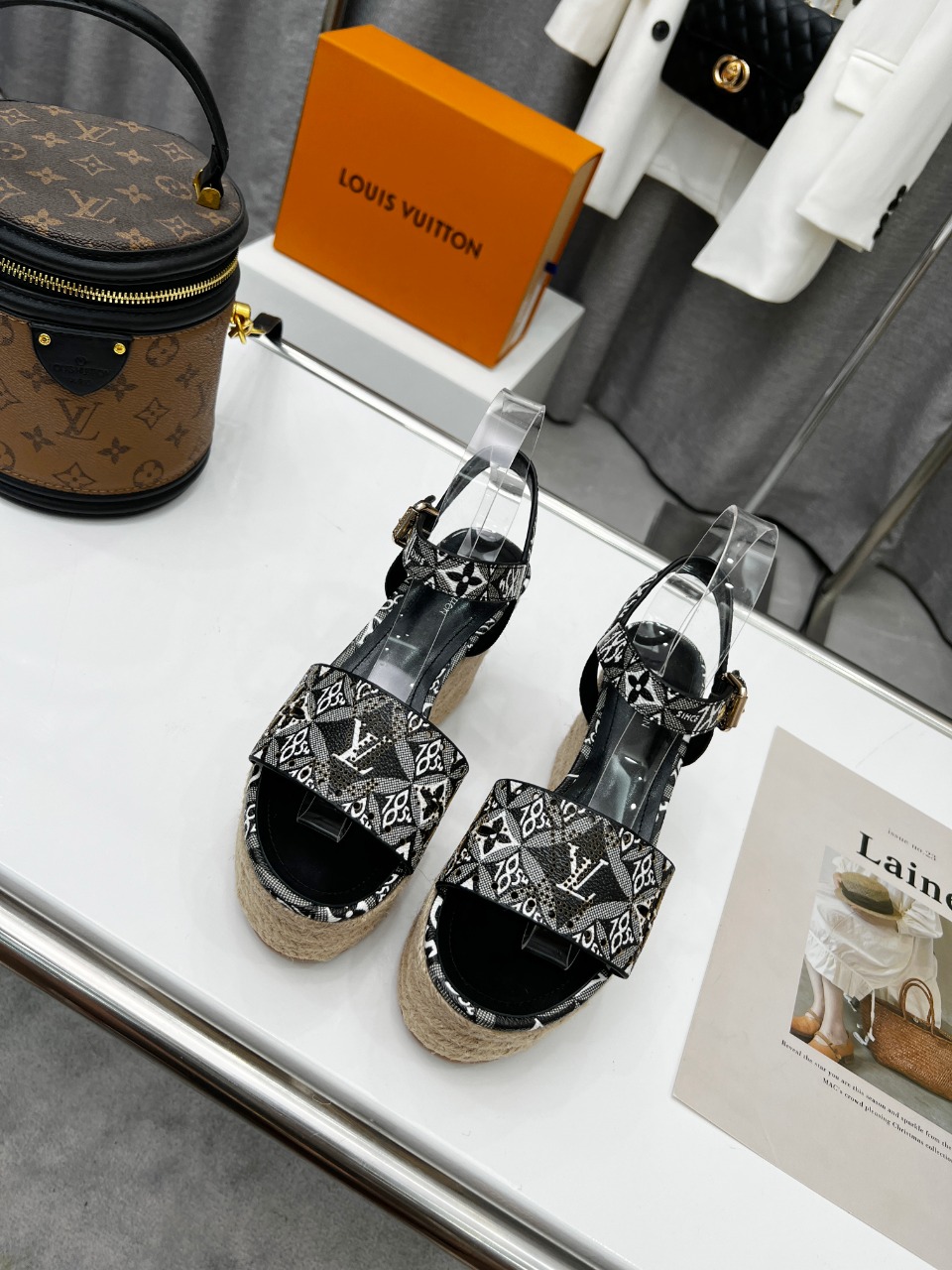 Louis Vuitton Women's Starboard Wedge Sandal Black And White For Women LV - Soul Replicas