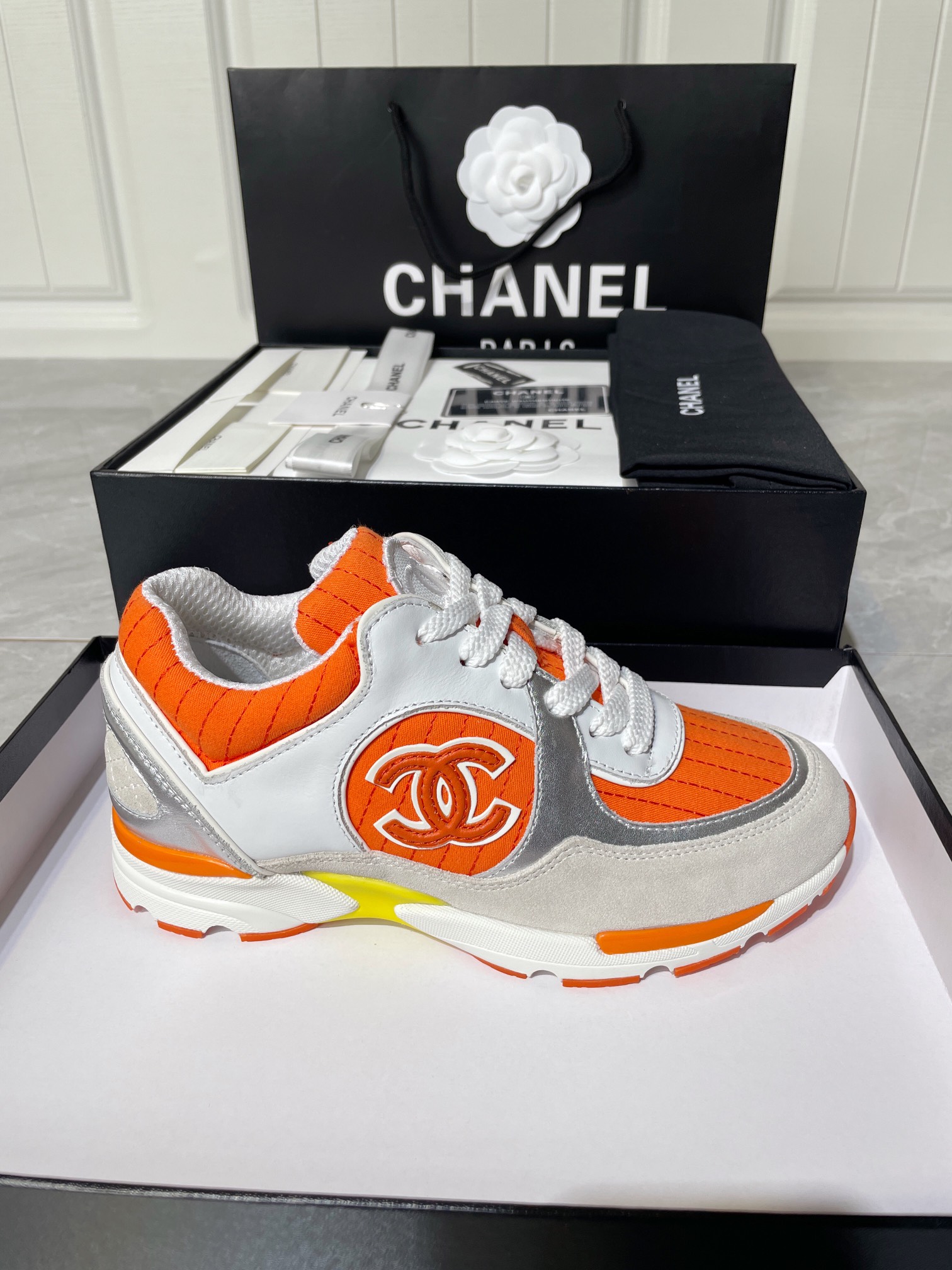 Chanel Women's Sneakers In Fabric Orange For Women - Soul Replicas