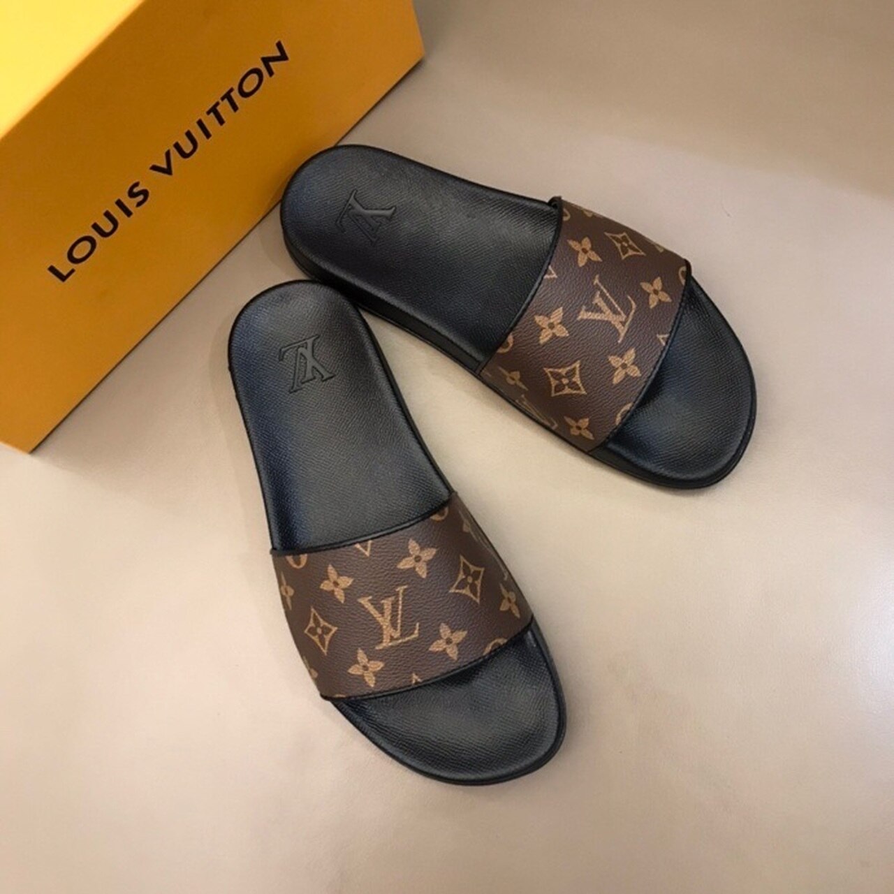 Louis Vuitton Waterfront Mule Monogram Rubber Brown For Men LV 1A3PSD - Soul Replicas