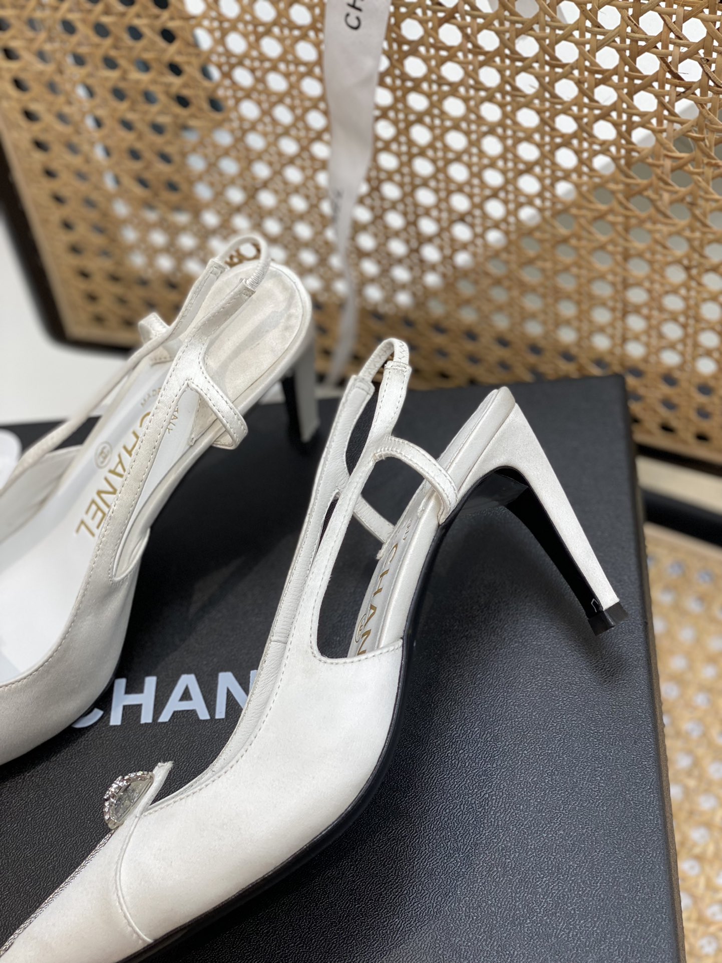 Chanel Women's Pumps Heels Satin White For Women 3in/7.6cm - Soul Replicas