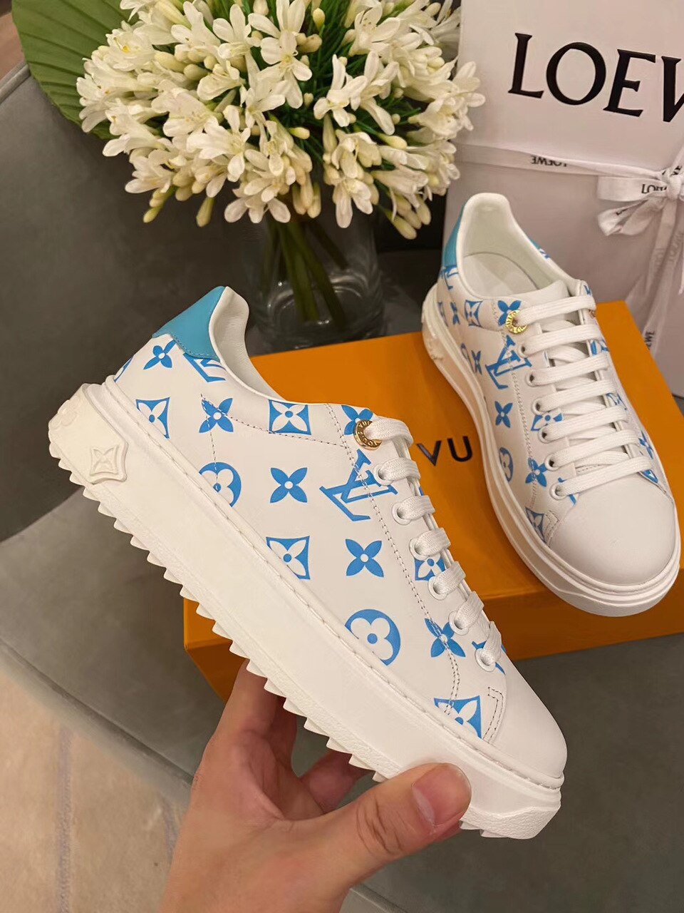 Louis Vuitton Time Out Sneakers White/Blue For Women LV - Soul Replicas