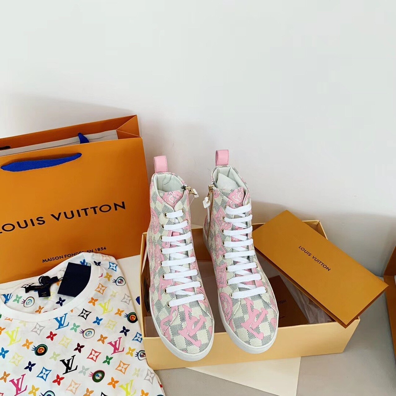 Louis Vuitton Stellar Sneaker Boots Damier Canvas Fall/Winter Collection Pink - Soul Replicas