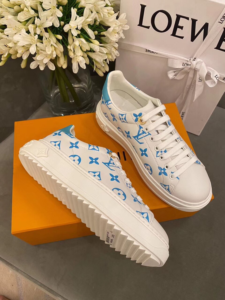 Louis Vuitton Time Out Sneakers White/Blue For Women LV - Soul Replicas