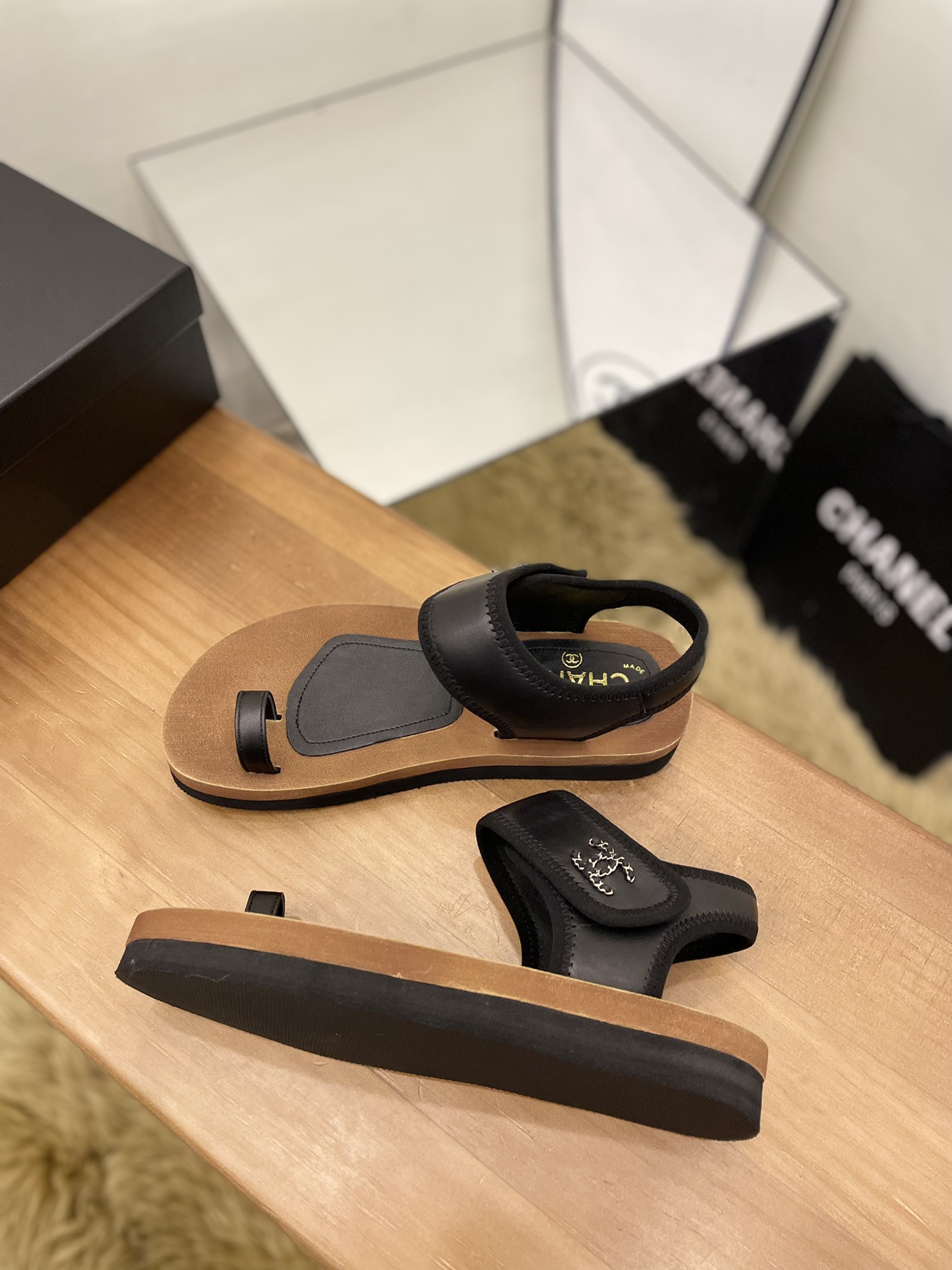 CHANEL WOMEN's Velcro Flops Sandals Black For Women - Soul Replicas