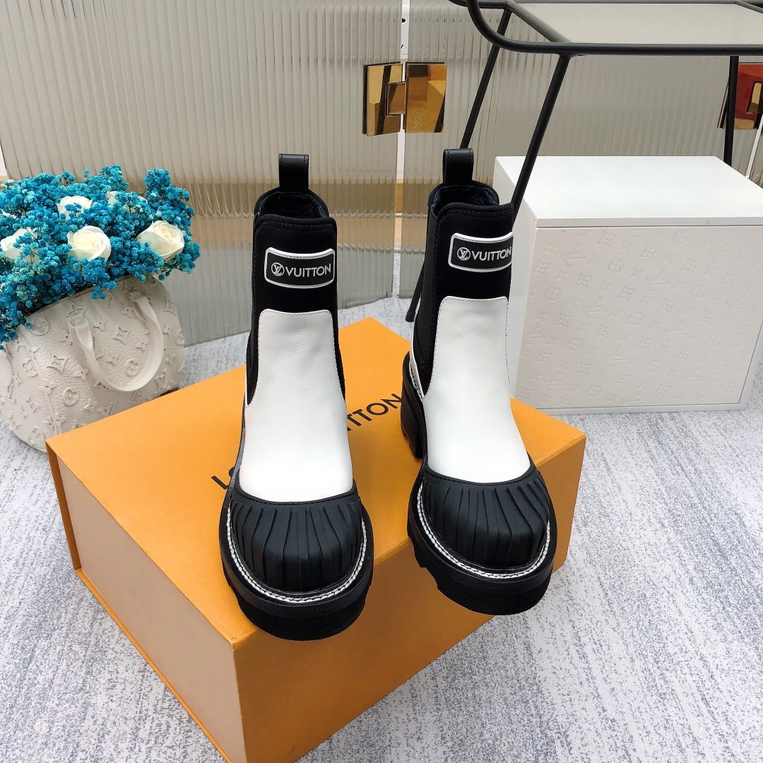 Louis Vuitton LV Beaubourg Ankle Boot Neoprene Black/White For Women LV 1A9GYE - Soul Replicas