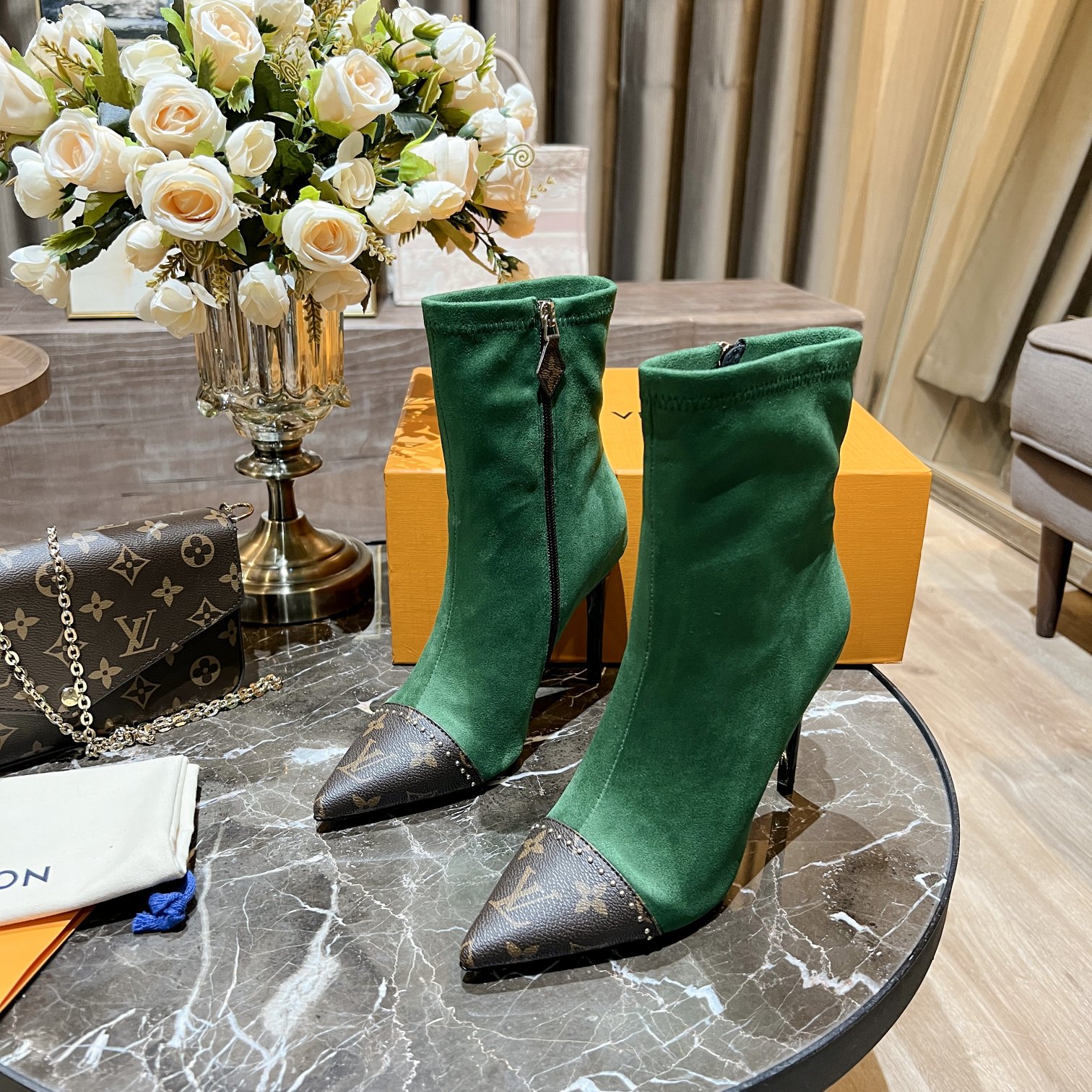 Louis Vuitton Women's Cherie Ankle Boots Green Women LV - Soul Replicas