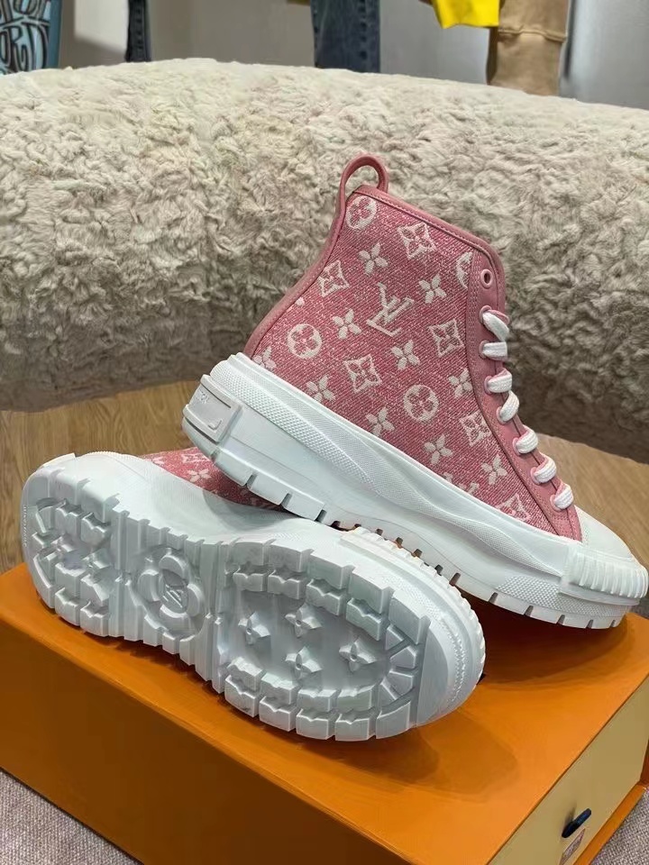 Louis Vuitton Squad Sneaker Boots Monogram Denim Pink For Women LV 1A9S1I - Soul Replicas