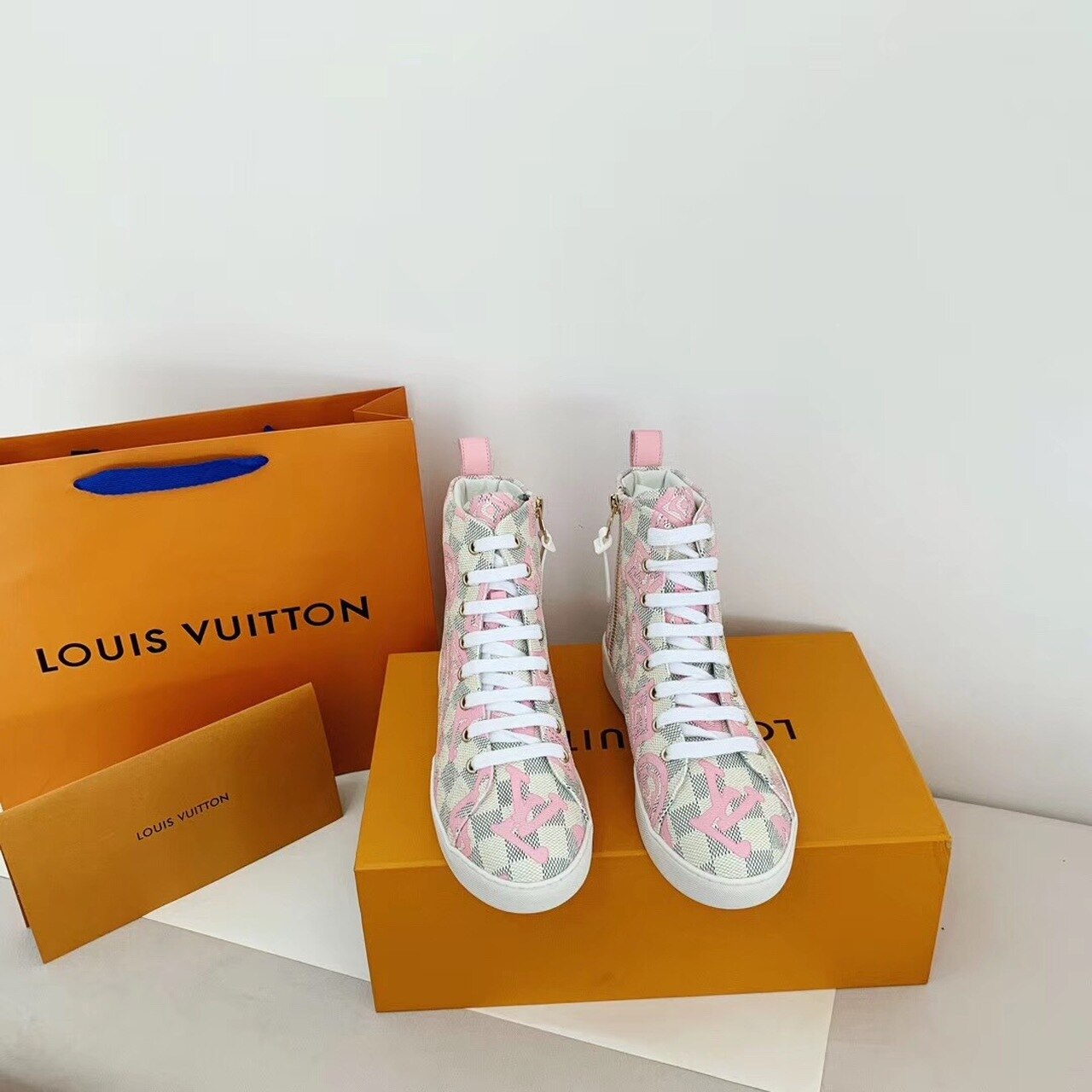 Louis Vuitton Stellar Sneaker Boots Damier Canvas Fall/Winter Collection Pink - Soul Replicas