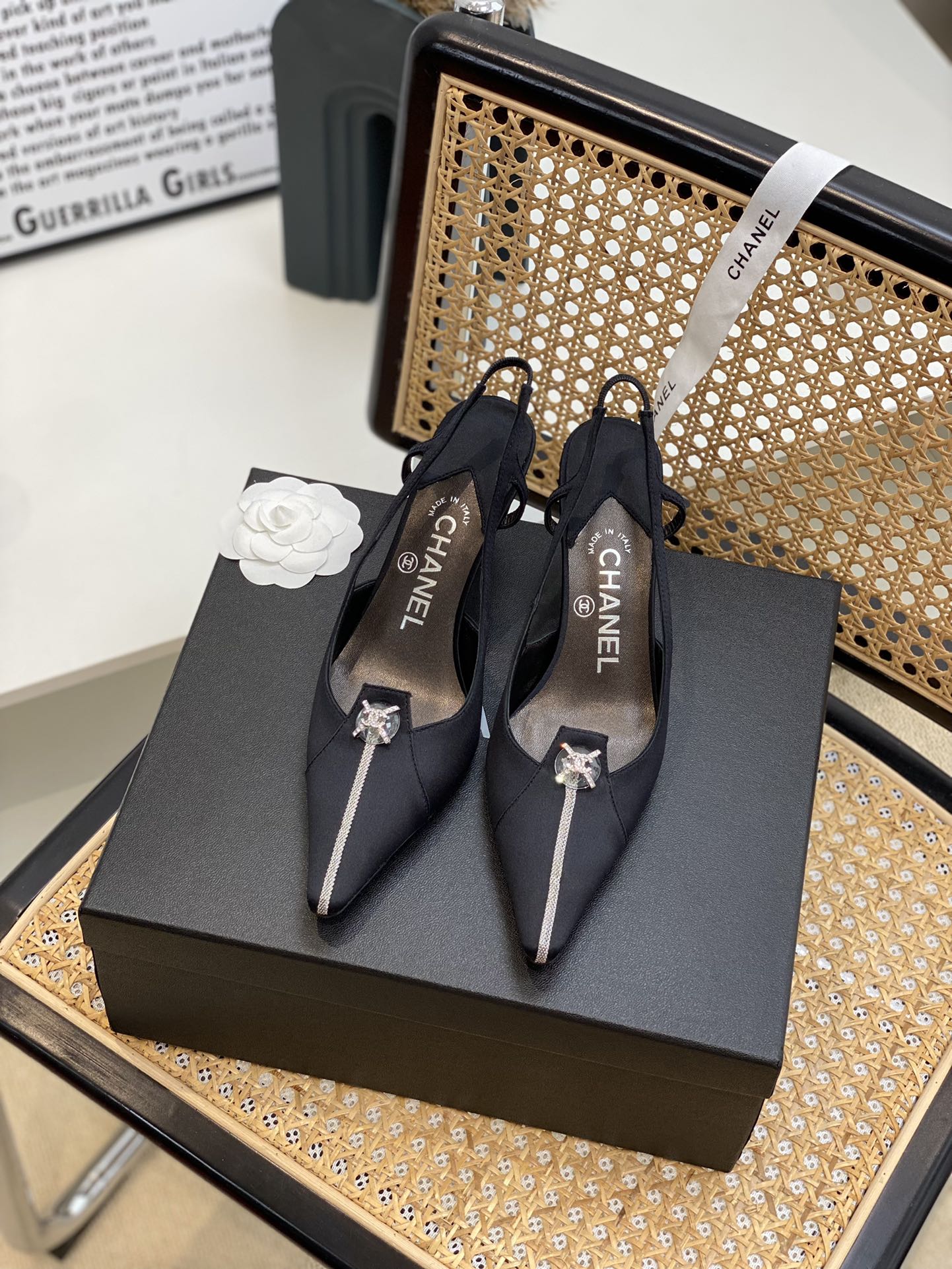 Chanel Women's Pumps Heels Satin Black For Women 3in/7.6cm - Soul Replicas