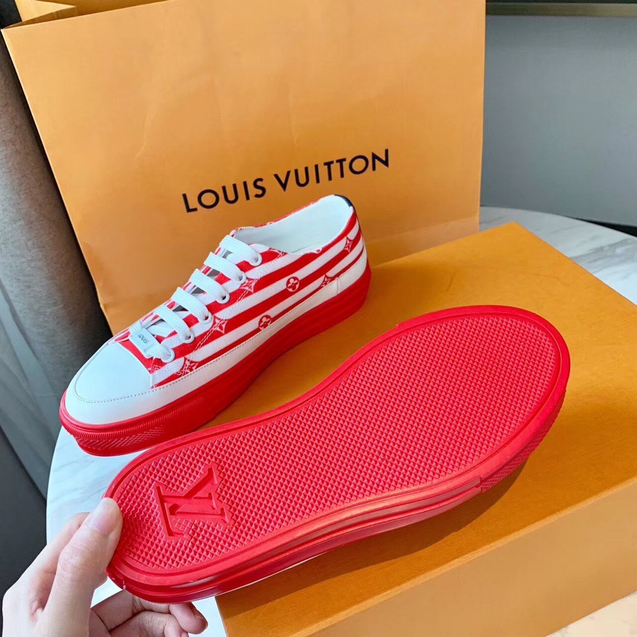 Louis Vuitton Escale Stellar Sneaker Cotton Canvas Red For Women LV - Soul Replicas