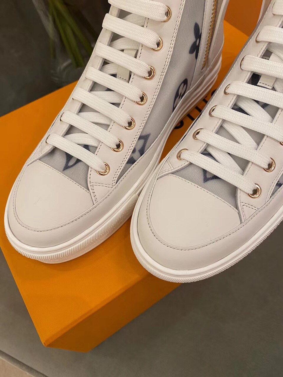 Louis Vuitton Stellar Sneaker Boot Patent Monogram Canvas Blue/White For Women LV - Soul Replicas