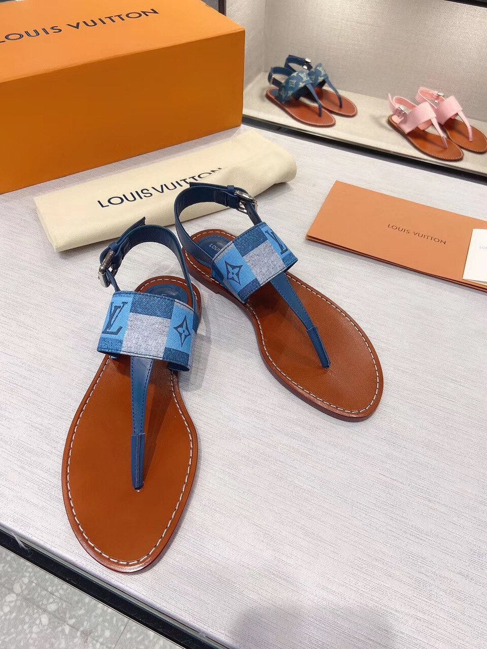 Louis Vuitton Starboard Flat Thong Sandal Monogram Denim Blue For Women LV - Soul Replicas
