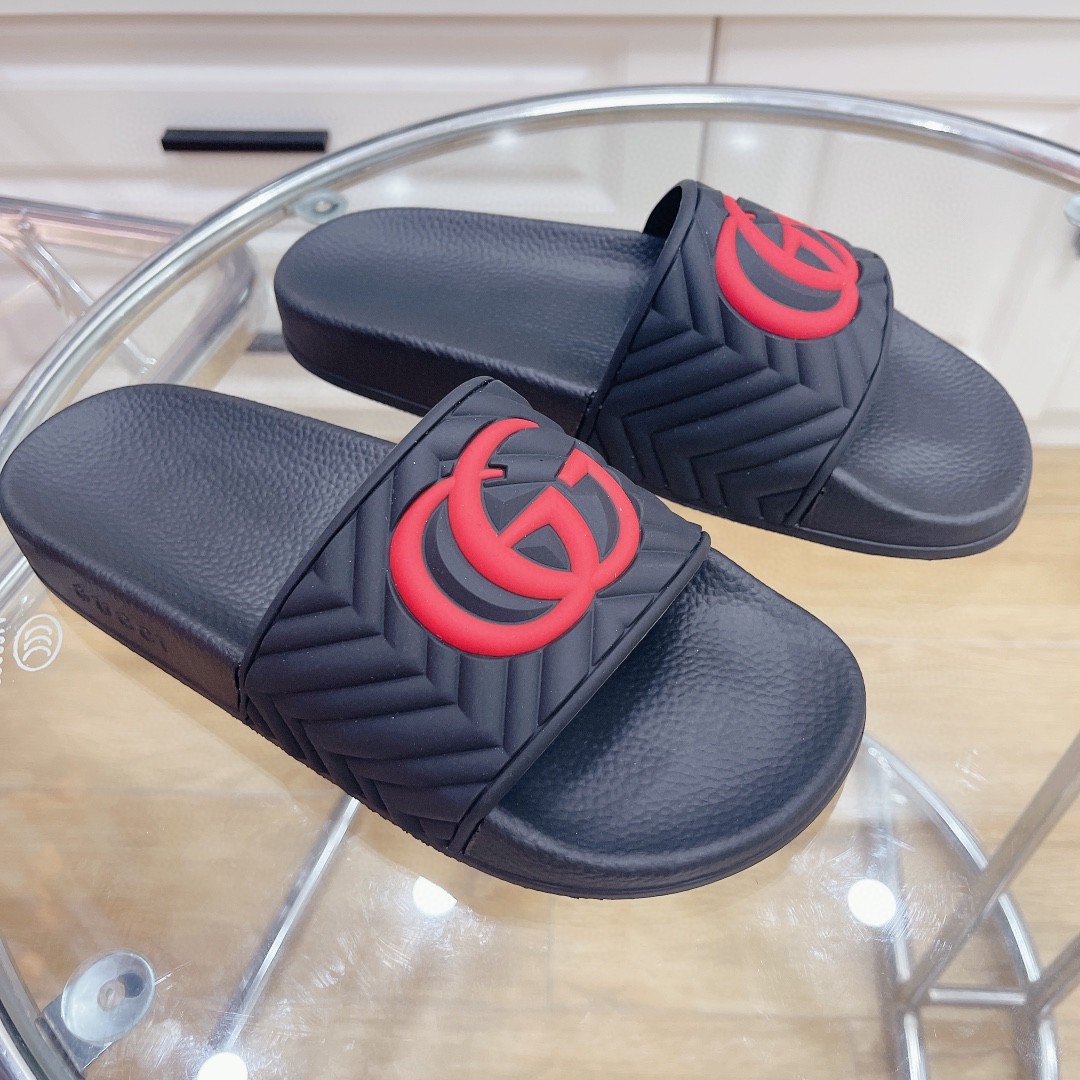 Gucci Women's Quilted Gucci Rubber Slide Black And Red For Women 601041 - Soul Replicas
