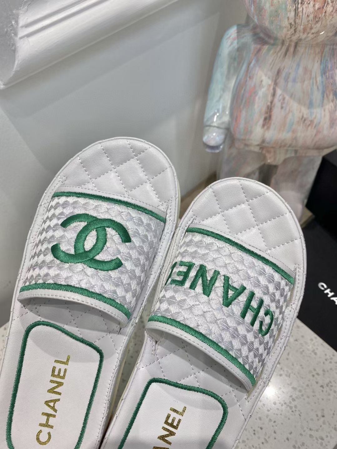Chanel Women's Mules Green And White For Women - Soul Replicas