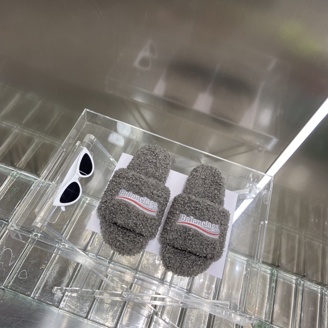 Balenciaga Furry Slide Sandal Grey For Women - Soul Replicas