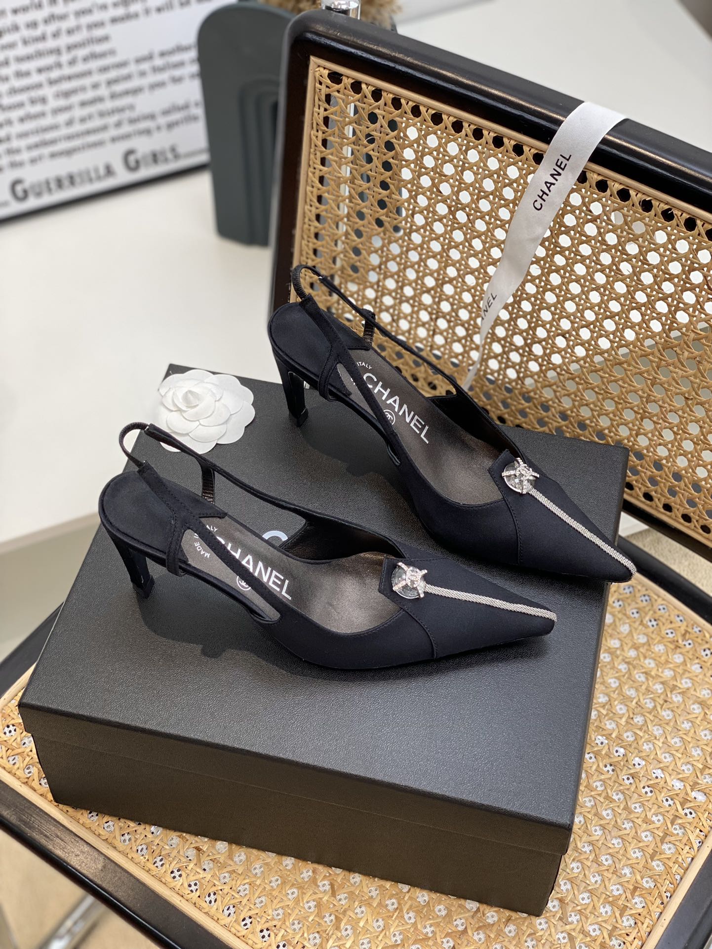 Chanel Women's Pumps Heels Satin Black For Women 3in/7.6cm - Soul Replicas