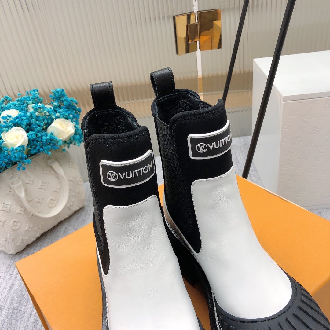 Louis Vuitton LV Beaubourg Ankle Boot Neoprene Black/White For Women LV 1A9GYE - Soul Replicas