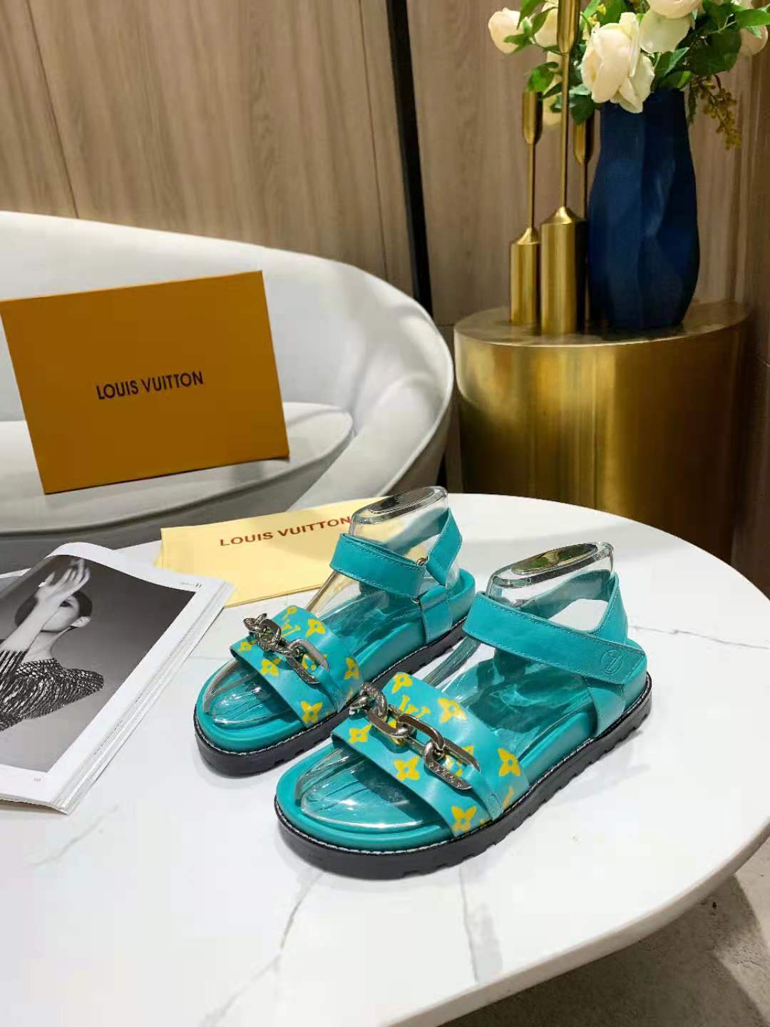 Louis Vuitton Paseo Flat Comfort Sandal Monogram Denim Blue For Women LV - Soul Replicas