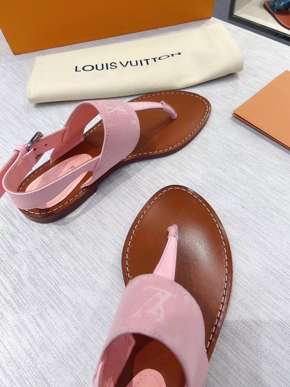 Louis Vuitton Starboard Flat Thong Sandal Monogram Denim Pink For Women LV - Soul Replicas