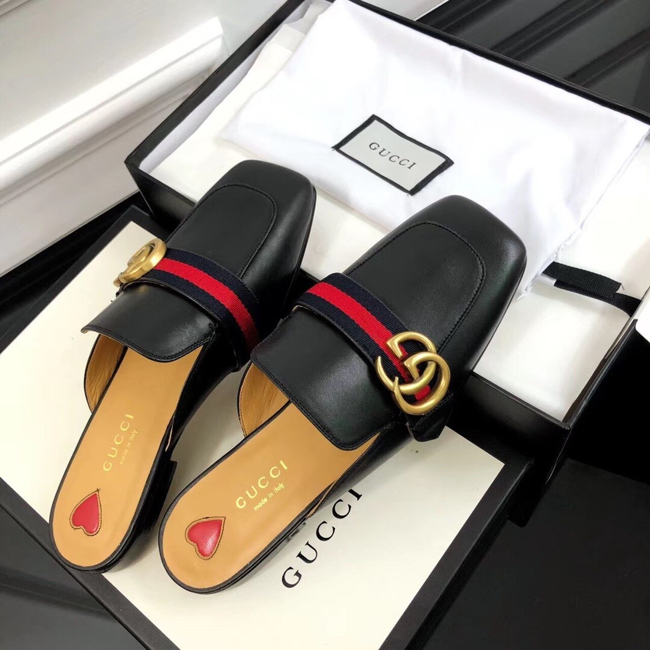 Gucci Peyton Slippers Black For Women Gucci ‎‎423694 DKHC0 1061 - Soul Replicas