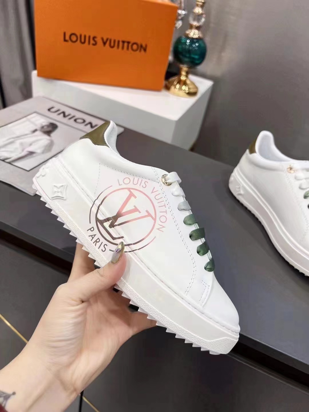 Louis Vuitton Women's Time Out Sneaker Khaki Green For Women LV 1AA1C3 - Soul Replicas